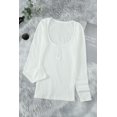 thumbnail image 4 of Women's White U Neck Button Knit Long Sleeve Top, 4 of 10