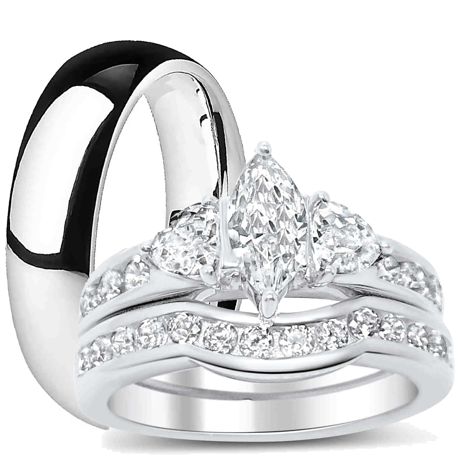 His and Hers Wedding Ring Set Matching Trio Wedding Bands for Him