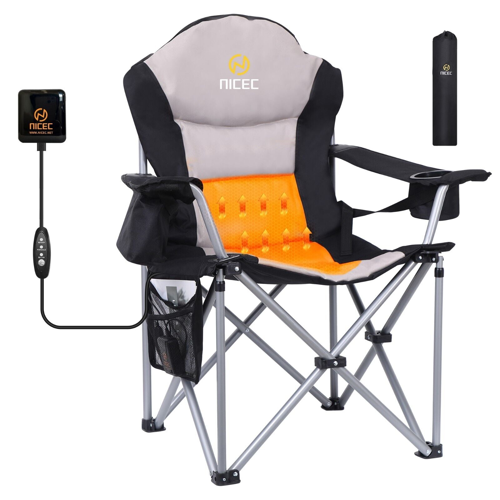 Nice C Heated Camping Chair, Heated Chair, Beach Chair, Folding Chair,  Extra Wideu0026Thick Padding, Heavy Duty with Cooler, Armrest, Carry Bag,  Cupholder u0026 Side Pockets (Set of 1) - Walmart.com