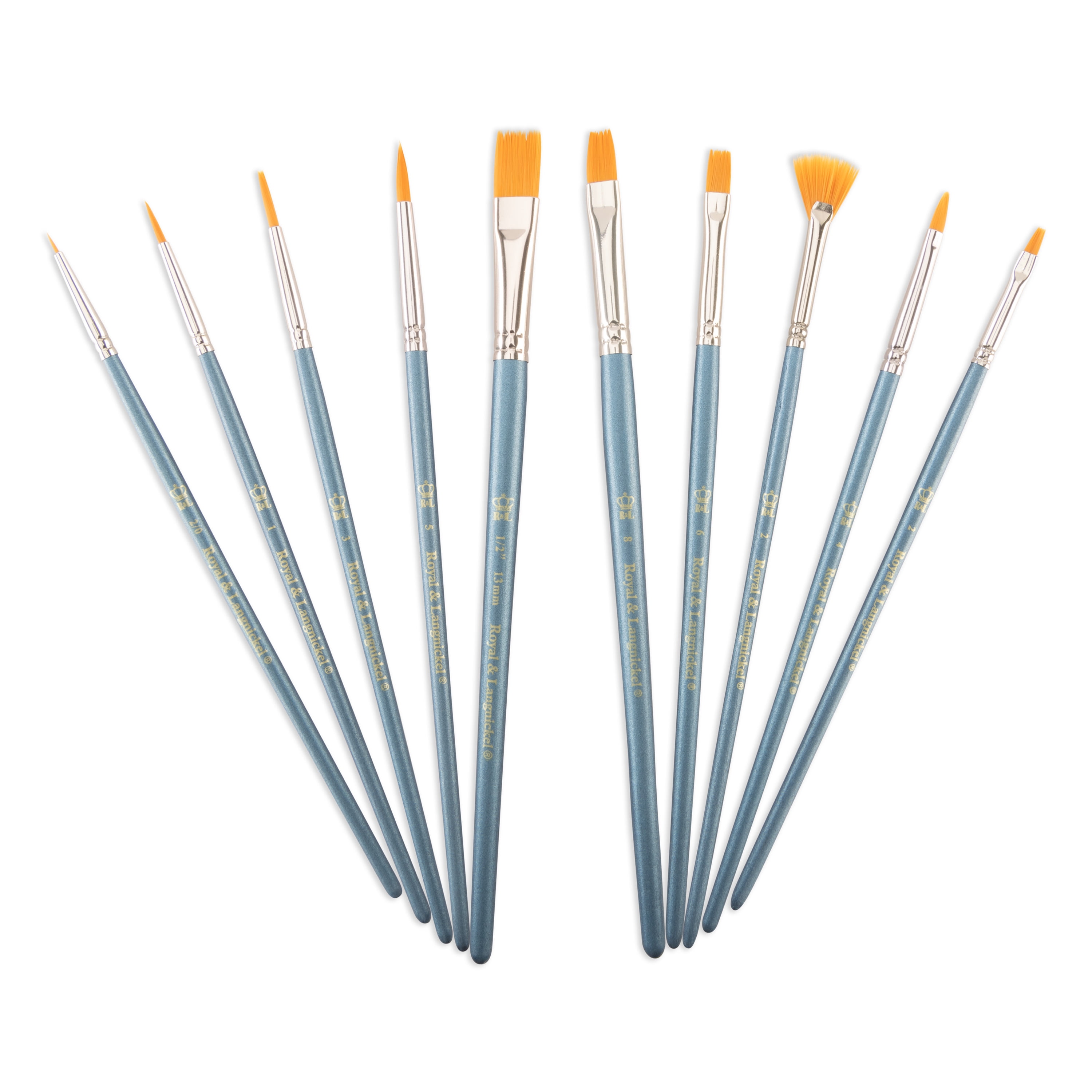 Royal & Langnickel - Assorted Shapes Gold Talkon Acrylic Art Brushes 10 Pieces