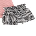 thumbnail image 2 of 3Pcs Baby Summer Solid Color Romper + Plaid Shorts + Hairban MHXX, 2 of 6