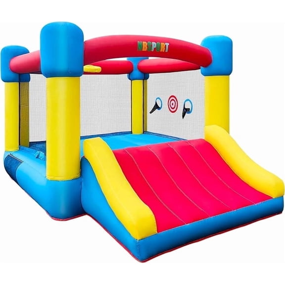 NBSPORT Inflatable Bounce House for Kids Ages 3–8 with Slide, Large Jump Zone 6.7' x 8.4', Big Kids Bouncer Castle, Blower Included