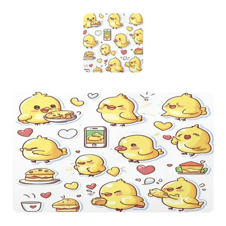 

Wobogo Cute Yellow Chick Pattern Placemats Coasters Set of 1 Heat-resistant Non-slip Easy to Clean Square Dinner Plate Mat
