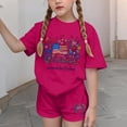 thumbnail image 3 of BFHHYA Girls 4th of July Shorts Set Floral & Flag Print Short Sleeve Tee Elastic Waist Shorts Tween Summer 2-Piece Outfit 3-15 Y, 3 of 5