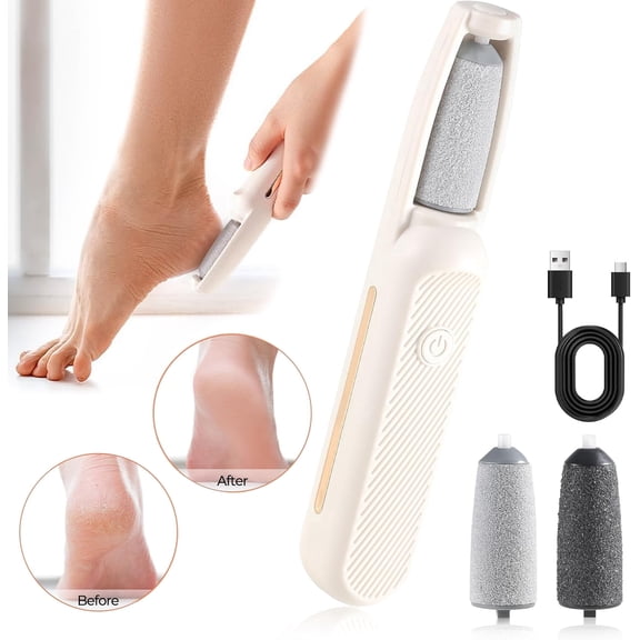 Electric Feet Callus Remover, Rechargeable Foot File for Dead Skin, Waterproof Pedicure Tool for Cracked Heels, Comes with 2 Interchangeable Roller Heads for Home and Travel Use