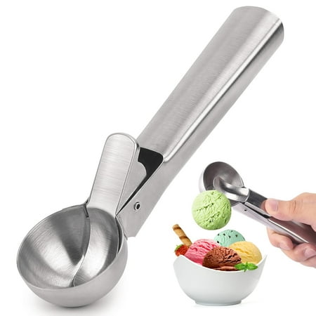

Ice Cream Scoop with Trigger Ice Cream Scooper Stainless Steel Heavy Duty Metal Icecream Scoop Spoon Dishwasher Safe Perfect for Frozen Yogurt Gelatos Sundaes