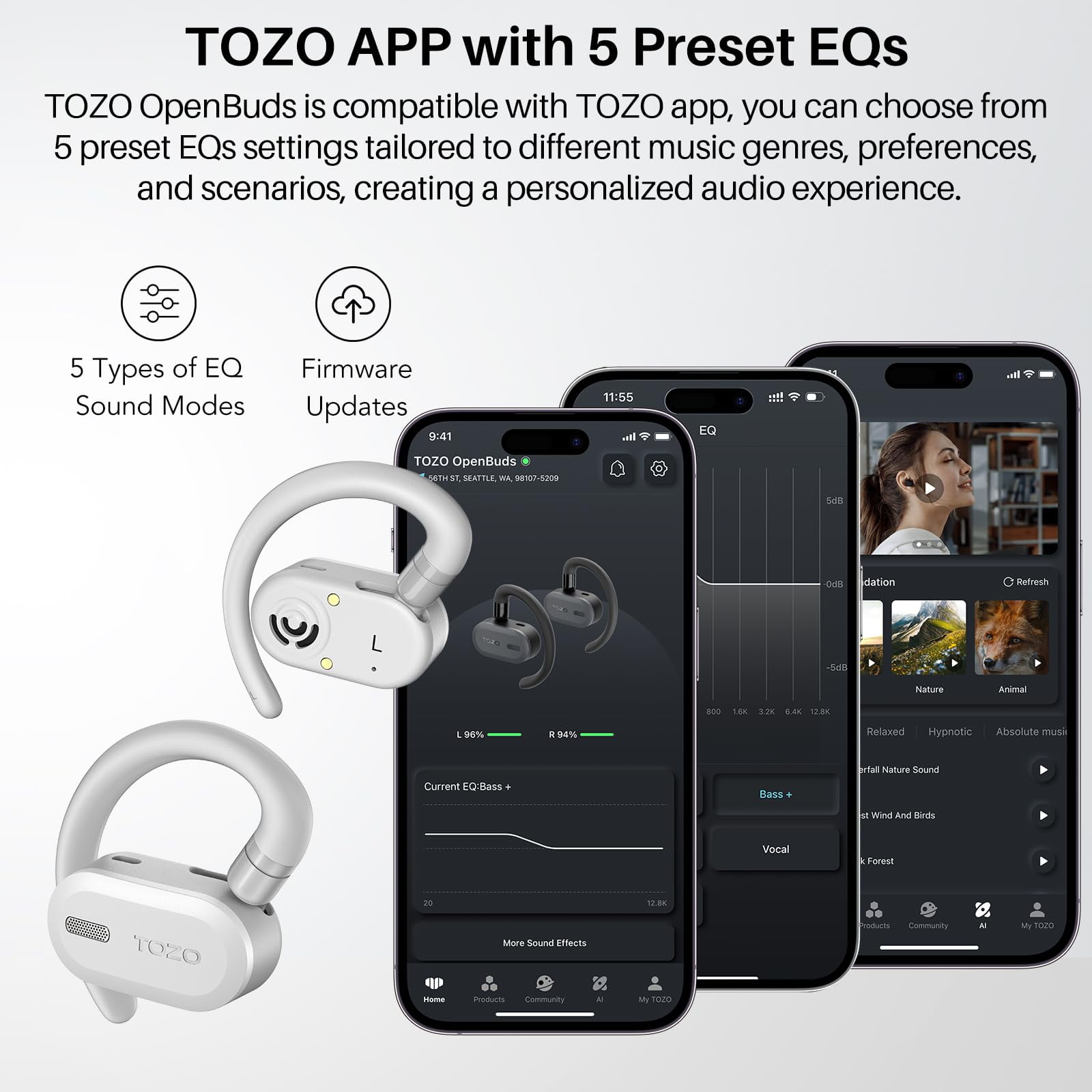 TOZO O2 Open Ear Bone Conduction Headphones, ORIGX Acoustic, DSP Noise Cancelling, 42H, Dual-Axis Multi-Angle Adjust, Crystal-Clear Calls, APP-EQ, Waterproof Sports Headphones for Running Workout Gym