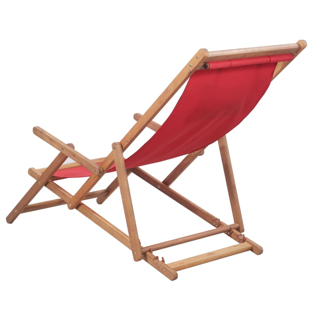 Veryke Folding Wooden Reclining Beach Chair for Outdoor Lounge, Porch, Pool - Fabric in Red Veryke Folding Wooden Reclining Beach Chair for Outdoor Lounge, Porch, Pool - Fabric in Red