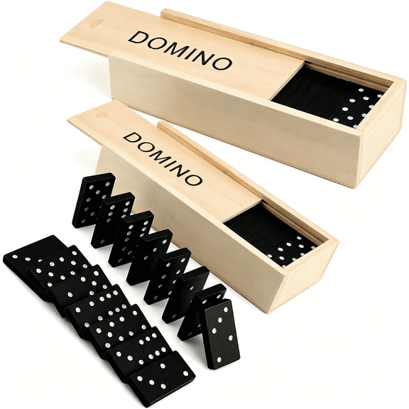 CYFW Mini Wooden Dominoes Set for Adults, 2 Pack - Classic Double Six Domino Game in a Wooden Case - Educational Board Games & Activity for Teens, Adults