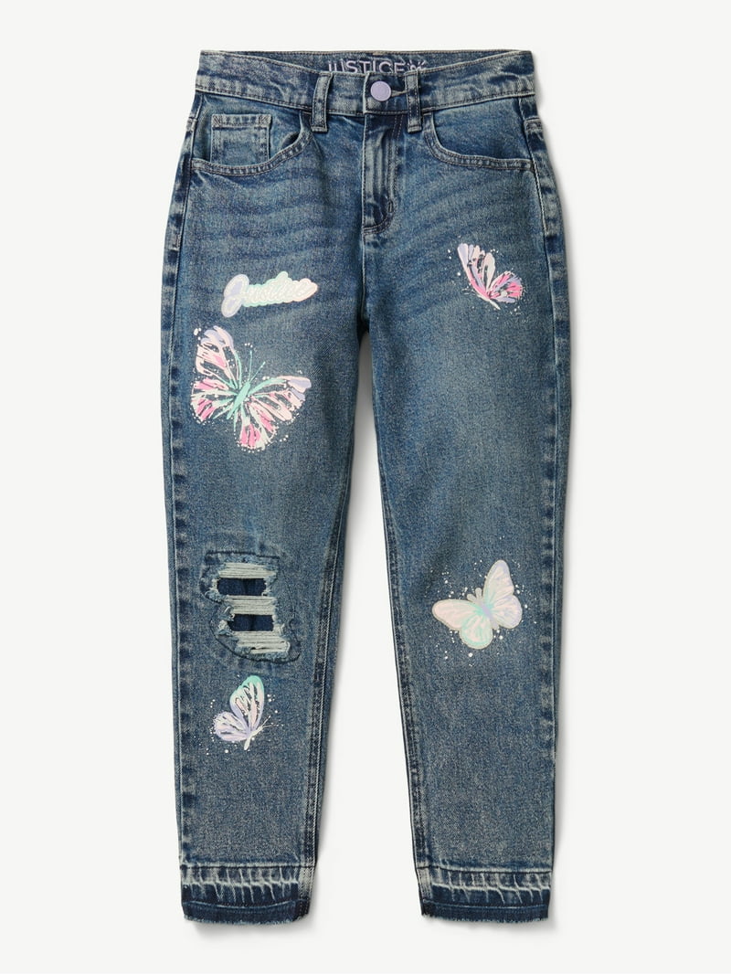 Justice Girls Mini Mom Patched Denim Jeans, Sizes 6-18