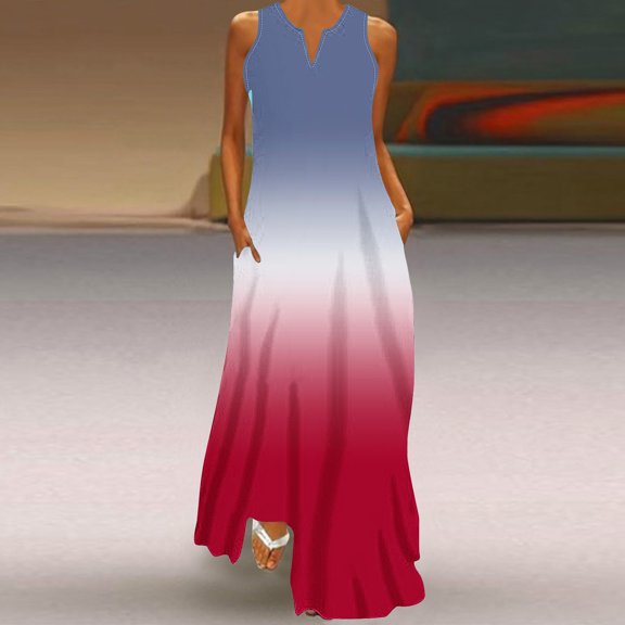 Njagoc3 Womens Sleeveless Pink-Purple Gradient Maxi Dress for Evening Parties & Formal Events
