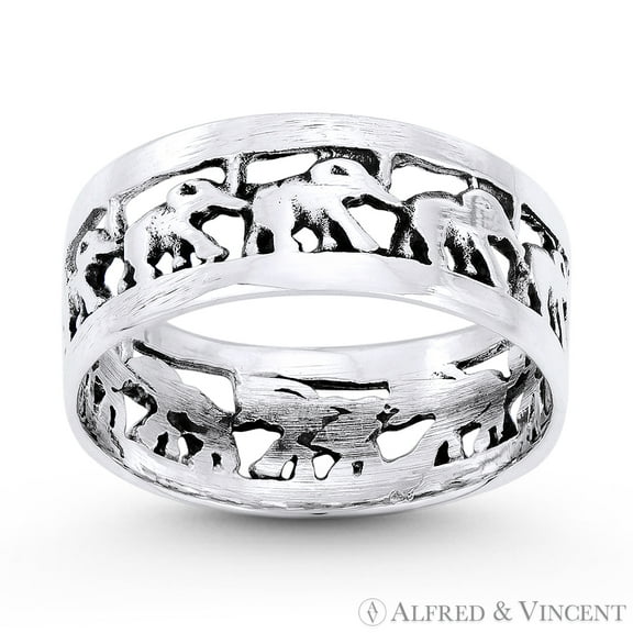 Elephant Herd Animal Charm Right-Hand Eternity Band in Oxidized .925 Sterling Silver
