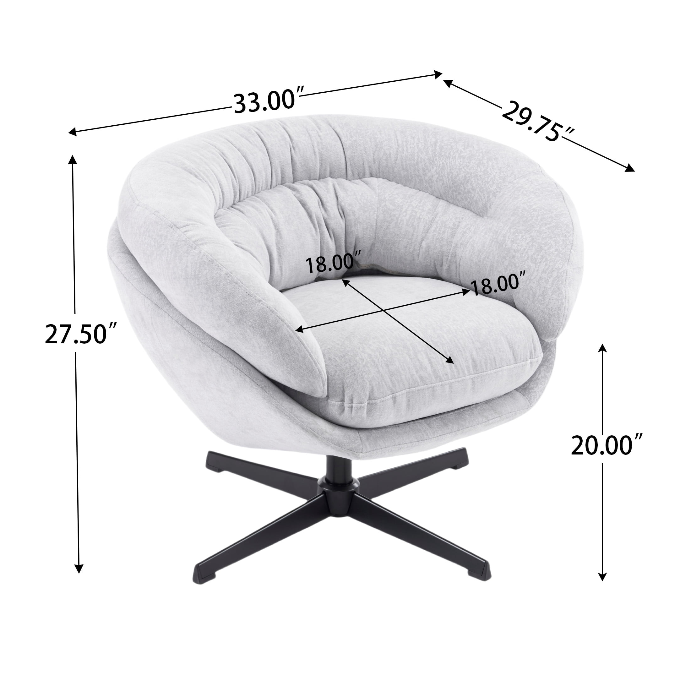 Contemporary Ergonomic Upholstered Chenille 360° Swivel Club Chair with Metal Base, Gray