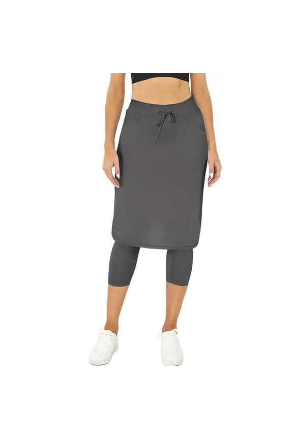 Women's Tennis Golf Skirts Workout Skirted Leggings Yoga Pants with Skirts Skorts Pockets, Athletic Design for Sports Activities,Gray,Size L