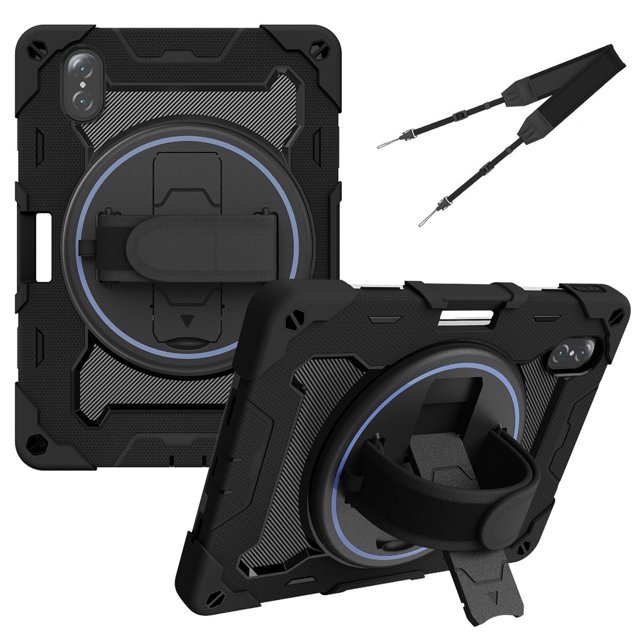 XYX 3in1 Rotating Stand Case for Honor Tab V7 Pro 11 inch with Hand/Shoulder Strap, Shockproof Rugged, Black