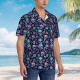 thumbnail image 2 of KLL Men's Hawaiian Shirt Short Sleeve Button Down Beach Shirts-Skull Flower Blue, 2 of 5