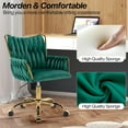 thumbnail image 6 of KCC Modern Velvet Home Office Desk Chair with Hand Woven Backrest, Upholstered Adjustable Makeup Vanity Chair with Armrest and Golden Metal Base with Wheels for Living Room Bedroom Study(Green), 6 of 9
