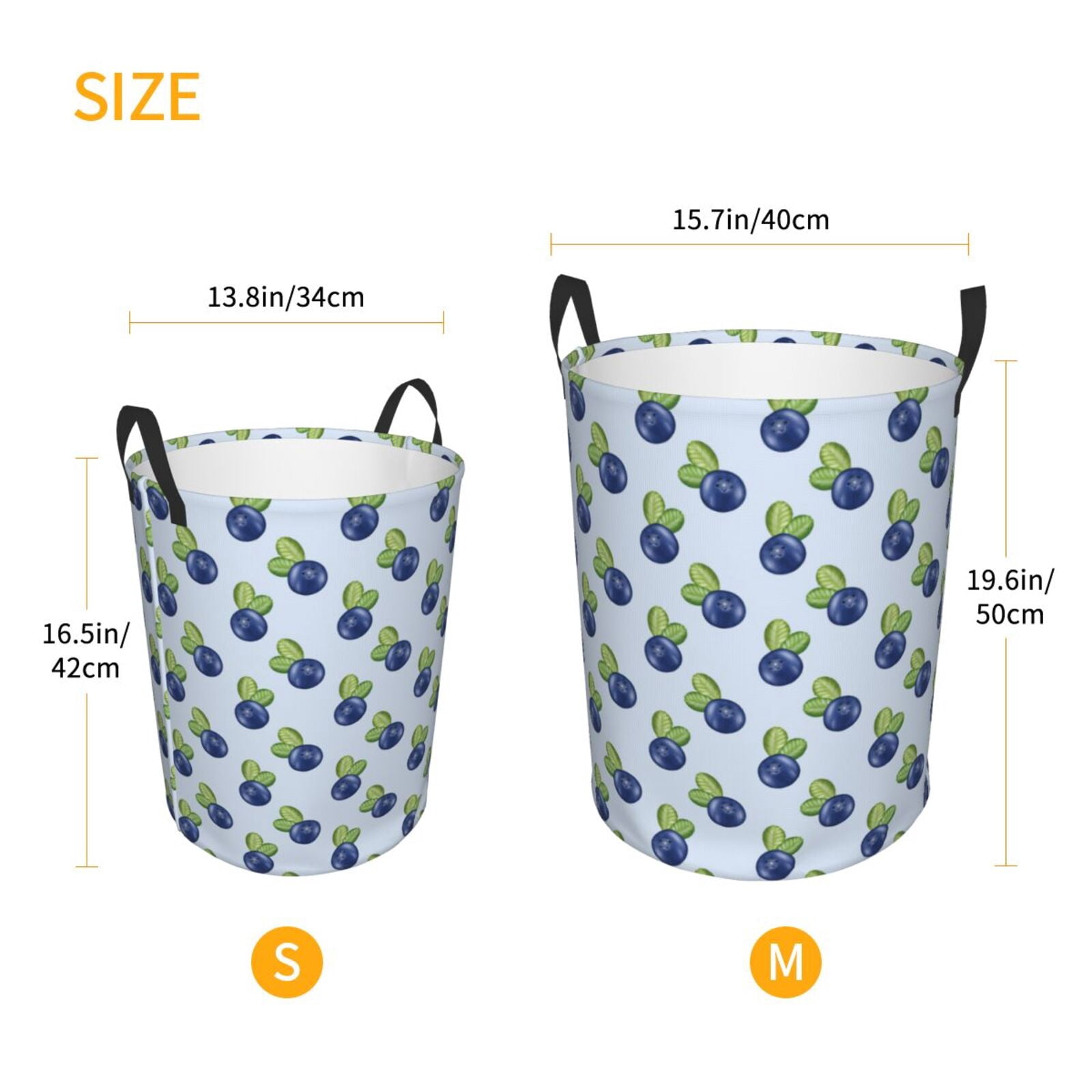 Large Laundry Basket with Handles - Cute Blueberry Cyan Blue Kids Baby Dirty Clothes Laundry Hamper for Bedroom Aesthetic