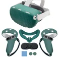 thumbnail image 1 of Housse de Protection en Silicone pour Accessoires Oculus Quest 2 Étui Casque VR Protection Tête Visage Coussin d'Il Poignée Ensemble Complet Vert, 1 of 6