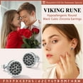 thumbnail image 4 of Pendientes de botón de plata esterlina Silvora Con Runas vikingas Y Circonita Cúbica Negra Pendientes Redondos Hipoalergénicos, 4 of 8