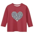 thumbnail image 3 of OGLCCG Girls Valentines Shirts Cute Heart Print Glitter Sequin Tunic Shirts Kids Casual Round Neck 3/4 Length Sleeve Tee Tops 3-12 Years, 3 of 4