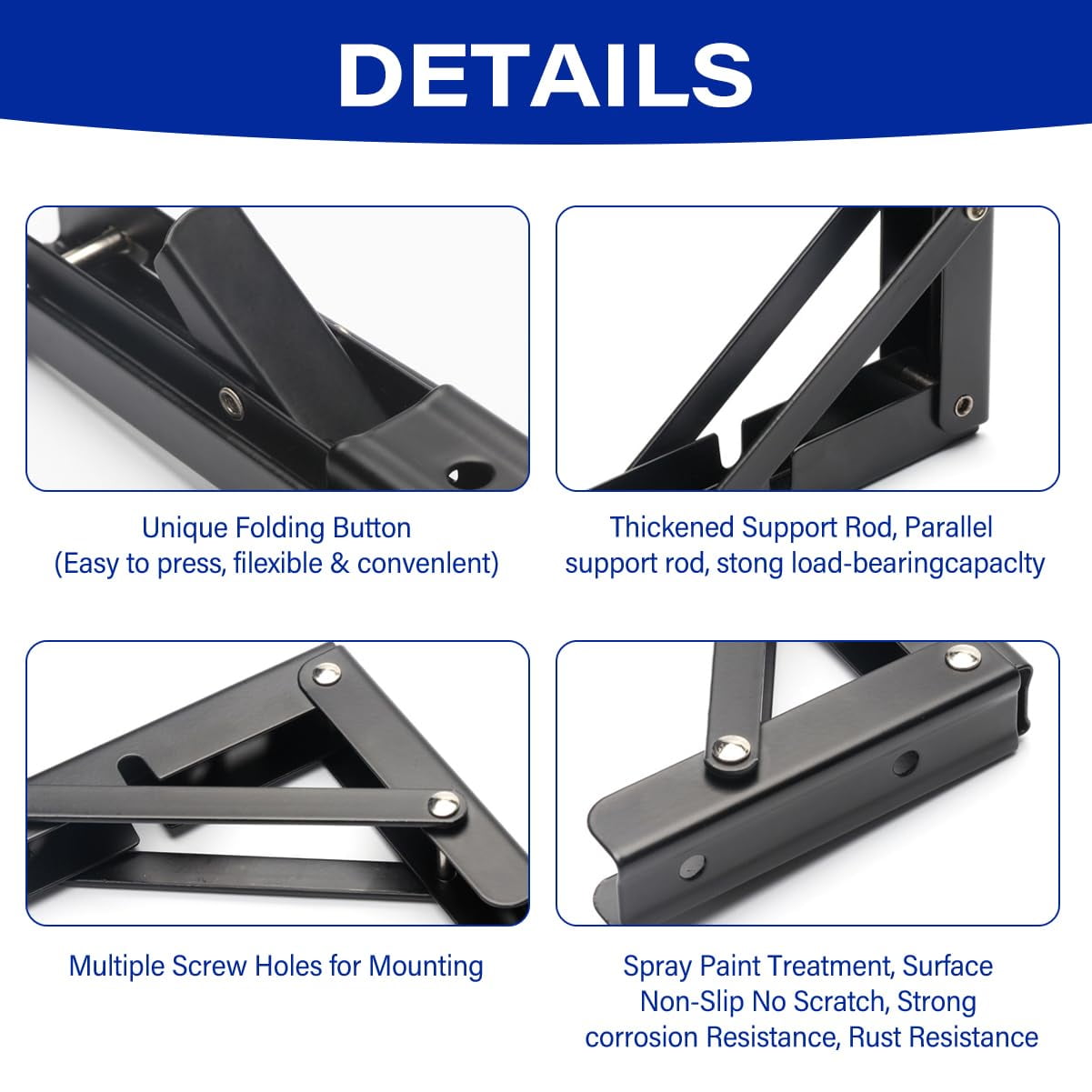 Folding Shelf Brackets, 2 Pcs Matte Black Collapsible Stainless Steel Heavy Duty Brackets for Table Bench, Space Saving DIY Bracket with Screws, Max Load 330 lb (Black, 12 in)