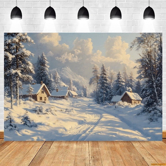 Winter Outdoor Scery Backdrop Photography Snow Mountain Forest Village Kids Family Portrait Photocall Background Photostudio