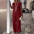 thumbnail image 5 of Womens 2 Piece Outfits Dressy Casual Cap Sleeve Keyhole-Back Crewneck Top and Wide Leg Long Pants Sets (2XL, Wine), 5 of 7