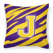 Carolines Treasures CJ1022-JPW1414 Monogram - Tiger Stripe - Purple Gold Decorative Fabric Pillow - 14 x 14 in.- Initial J