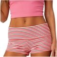thumbnail image 2 of PWPSG Women's Striped High Waist Tight Biker Shorts, Tummy Control Slim Fit for Yoga Workout Daily Wear Red XL, 2 of 6