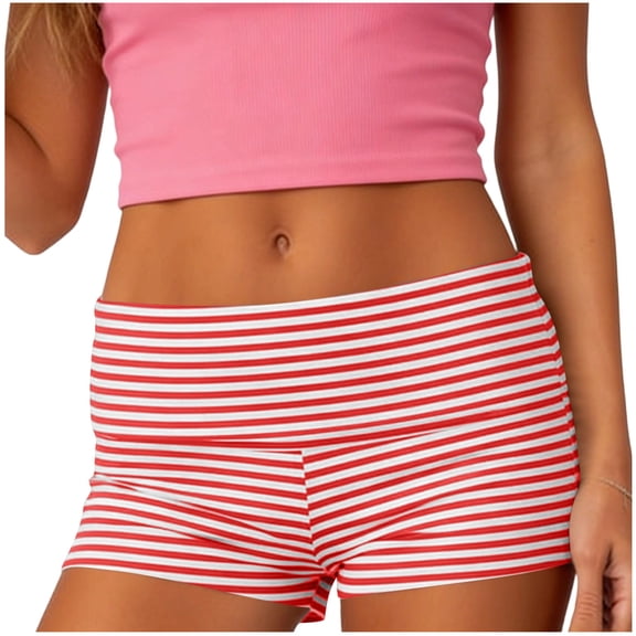 Ruimatai Women's Biker Shorts High Waisted Striped Stretch Soft Casual Yoga Shorts for Workout Daily Wear Loungewear
