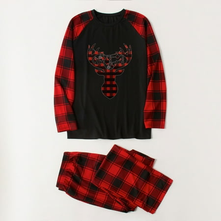 

Tfalo Christmas Pajamas For Family Parent-Child Attire Christmas Suits Patchwork Plaid Printed Homewear Round Neck Long Sleeve Pajamas Two-Piece Dad Sets