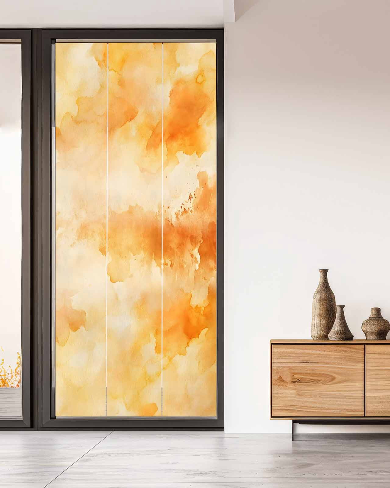 Window Privacy Film Orange Stained Glass Window Film Decorative Sun Block Window Cover Watercolor Farmhouse Ombre Abstract Texture Window Clings Static Adhesive Sticker for Bathroom 35.4"x78.7"
