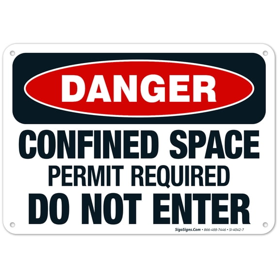 Danger Confined Space Permit Required Do Not Enter Sign, OSHA Danger Sign, 10x7 Aluminum