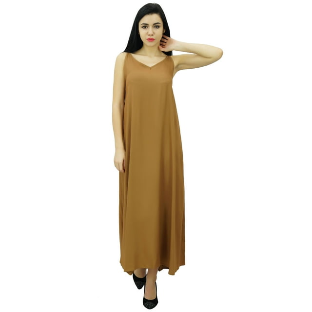 Bimba Women's Solid Spaghetti Strap Maxi Dress for Summer Beach Wear Sundress