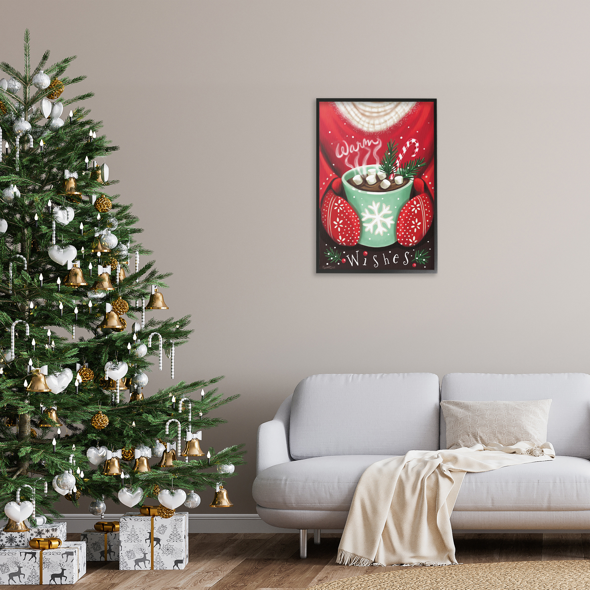Stupell Industries Warm Wishes Hot Cocoa Holiday Painting Black Framed Art Print Wall Art, 20 x 30