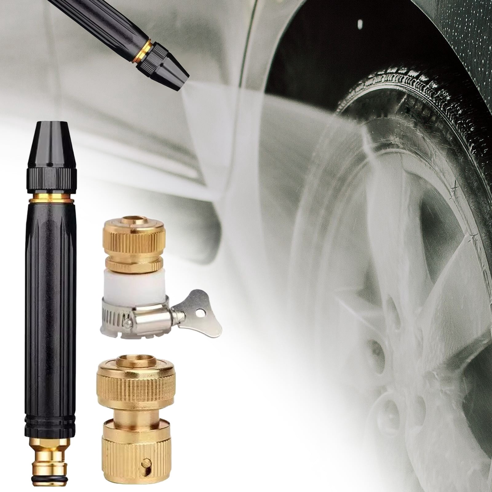 Mohdy 16*3 Adjustable Connector Spray Gun, Direct-Jet Water Gun + 2 Connectors, Abs Water Valve Nozzle, High-Pressure Washer Nozzle, with Metal Connector Set, Suitable for Garden Hose Spray Guns.