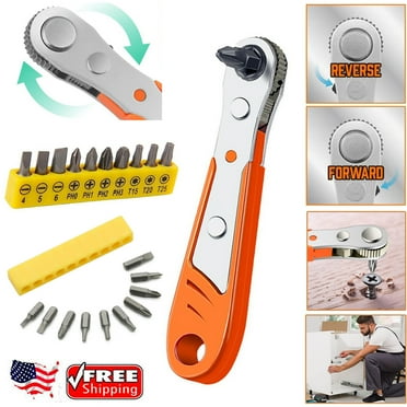 Ratcheting Right Angle Screwdriver Hex Drive 90 Degree Offset   10PCS Bits Set