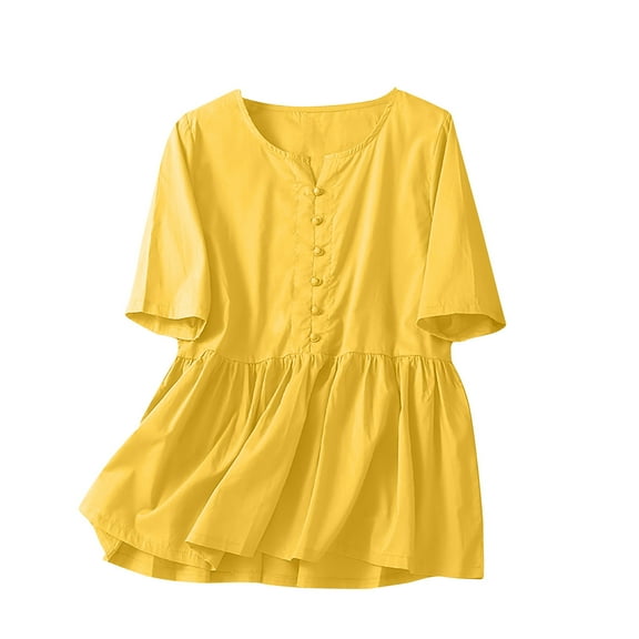 Besolor Women's Cotton Linen Plus Size Tops Crewneck Short Sleeve Shirts Casual Loose Solid Color Summer Blouse Tee