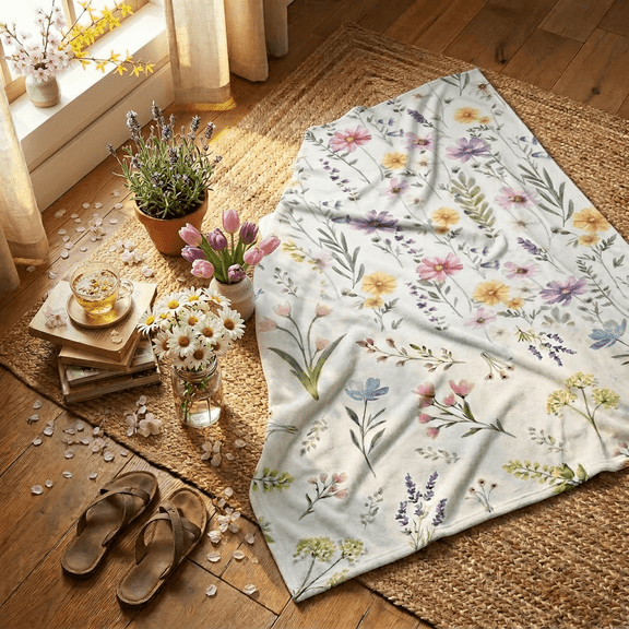 Sm:)e Yellow Purple Flowers Spring Blanket, 20x30 Inch, Soft Flannel Fleece Blankets for Sofa Home Decor