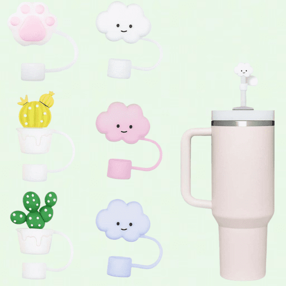 6 Pack Cute Silicone Straw Covers for Stanley 30 & 40 Oz Tumbler, 10mm Straw Protectors