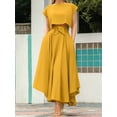 thumbnail image 3 of Osfvolr Women'S Elegant High Waist Casual Irregular Bohemian Maxi Dress with Pockets Gold M, 3 of 7