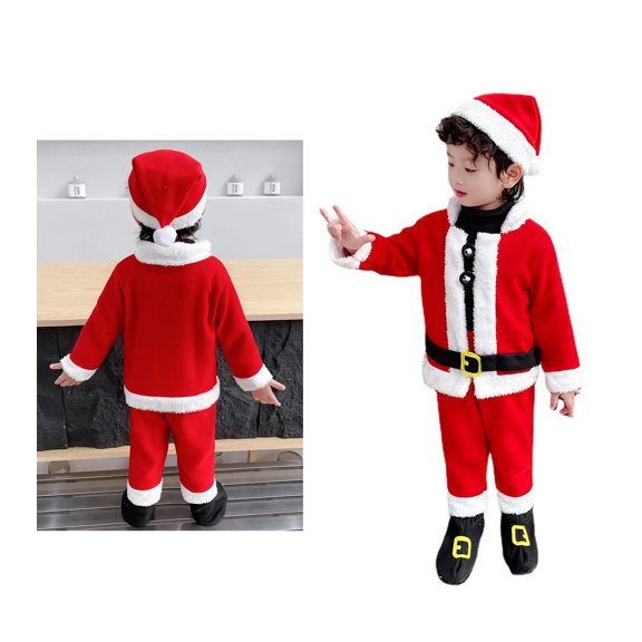 Santa Claus Baby Boy Outfit Long Sleeve Tops Pants Hat Belt Toddler Xmas Santa Suit Sets Christmas Outfits Toddler Party Dress 18-24 Months
