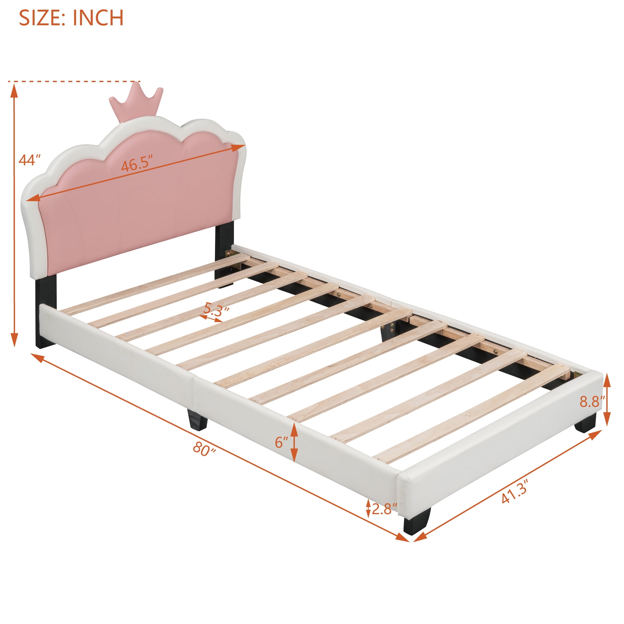 Euroco Wood Twin Size Platform Bed with Crown Headboard and for Kids, White