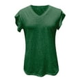 thumbnail image 4 of pimelu Womens Blouses Tops Dressy Solid Color Tops for Women Casual Summer V Neck Plus Size Tunic Women's Short Sleeve Cute Petal Sleeve Loose T-Shirts Trendy Summer, 4 of 4