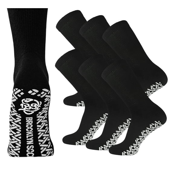 6 Pairs of Non-Skid Diabetic Cotton Crew Socks with Non Binding Top (Black, Sock Size 10-13, Fits US Men's Shoe Size 9-10.5)