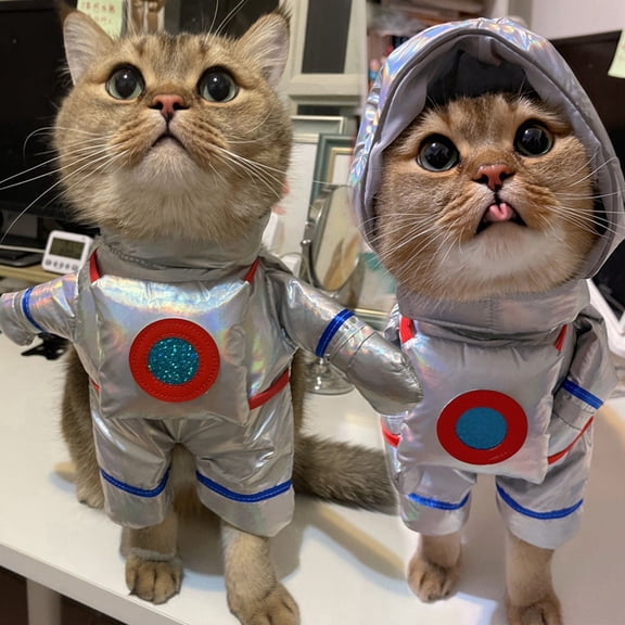 Pet Cosplay Suit Funny Holiday Animal Costume with Adjustable Straps for Dogs and Cats Transformed Party Apparel, Silver Size M