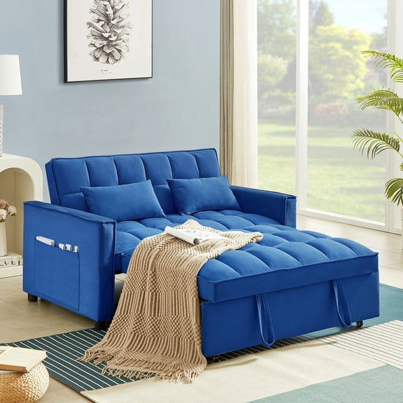 54inch Velvent 2-seat Pull Out sofa Couch,3 in 1 Sleeper Sofa,  Adjustable Backrest