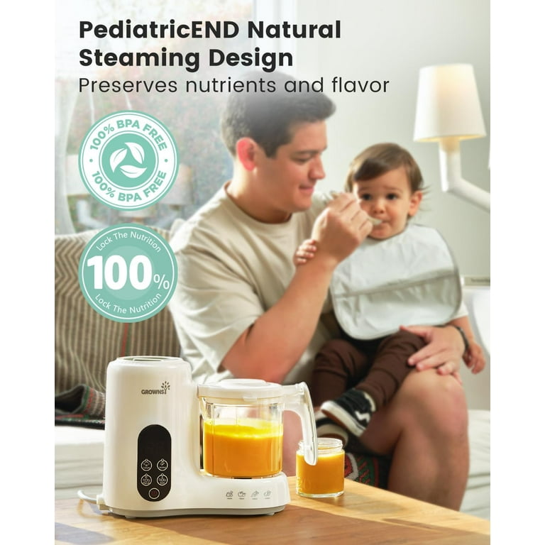 Robot Cuiseur-mixeur Bébé GROWNSY – Panier Vapeur, Bol 300 Ml – Purées Maison Saines, Sans BPA