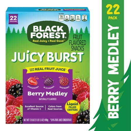 Black Forest Fruit Flavored Snacks Juicy Burst, Berry Medley, 17.6 oz Box, 22 Count